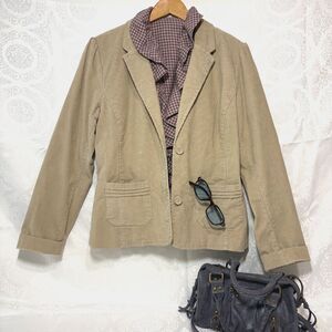 Old Navy Blazer Jacket Corduroy Khaki Puff Sleeve Stretch Y2K Fall Winter Large